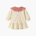 Girls' princess dress - new  collection: ruffled lace trim, round neck, fleece-lined floral dress with heart accents for girls