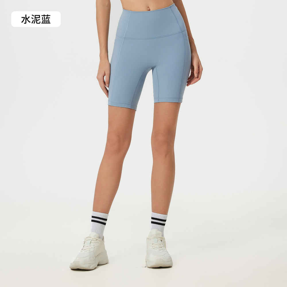 High-waisted tummy control yoga shorts with side pockets - seamless, nude feel, shaping, no t-line, workout fitness shorts d25035