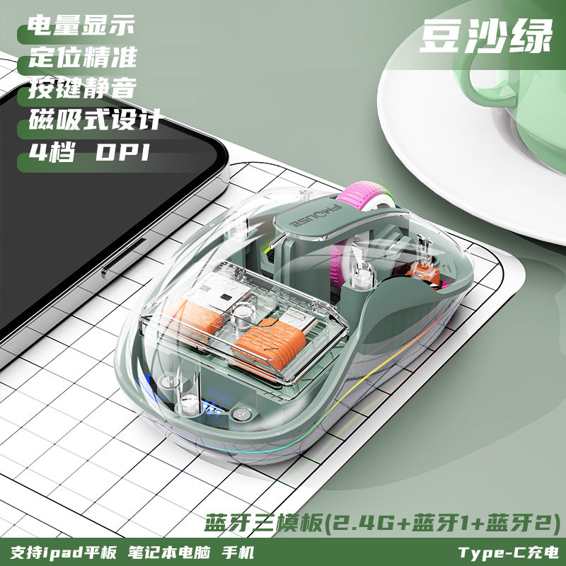 New m333 wireless bluetooth transparent mouse - rechargeable, with colorful breathing light, for tablets, laptops, and office use