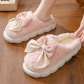 Sweet bowknot home cotton slippers women's autumn winter fleece-lined cotton slippers women's slippers men's closed-toe slippers postpartum shoes women