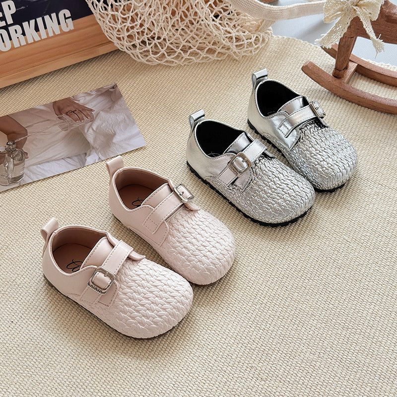 ins French small leather shoes 2025 spring and autumn new Korean version of girls woven princess shoes soft sole Mary Jane single shoes