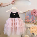 Korean style summer girls'  new fashionable baby girl chic heart mesh dress backless tank dress trendy