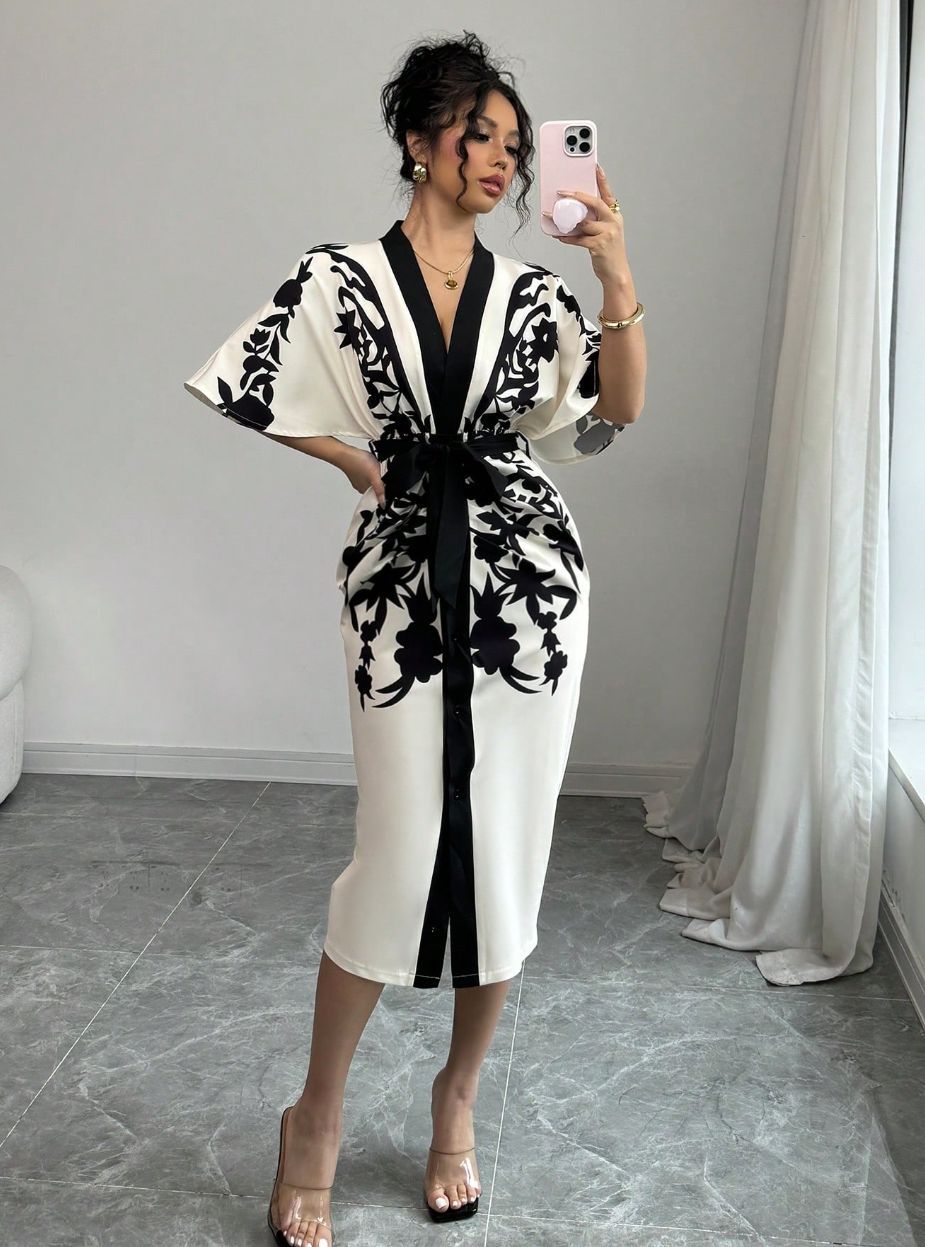 European and american fashion  new arrival: cross-border retro style positional print slit cuff cardigan top - women's long sleeve outerwear