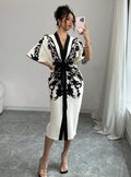 European and american fashion  new arrival: cross-border retro style positional print slit cuff cardigan top - women's long sleeve outerwear