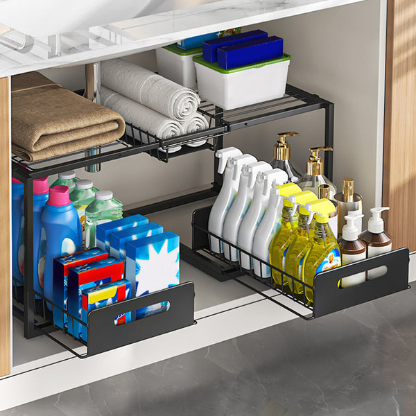 Kitchen retractable lower sink rack push-pull drawer storage rack storage basket cabinet layered pot storage rack