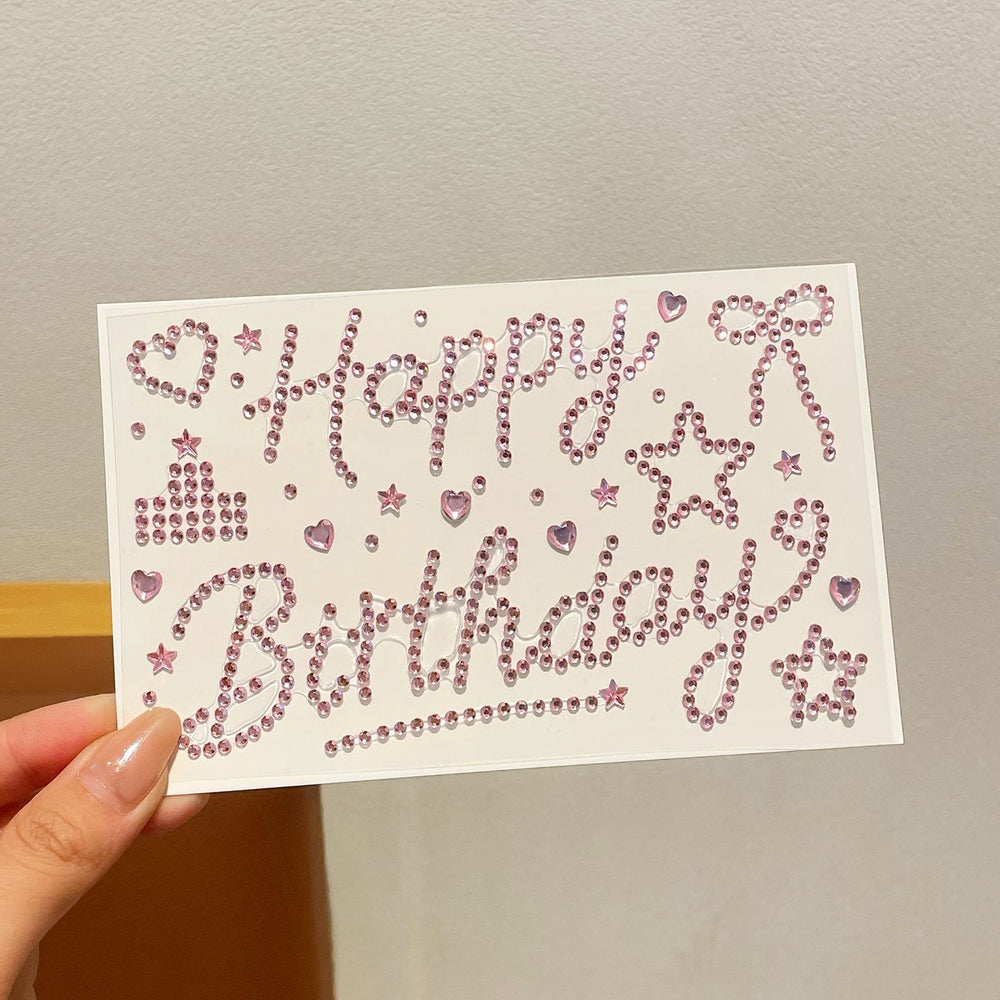 Happy birthday rhinestone letter stickers - high-value gift wrapping decoration for girls, thoughtful diy sparkling diamond stickers