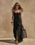 European and american cross-border independent station  summer new fashion elegant casual slit solid color camisole dress women's clothing