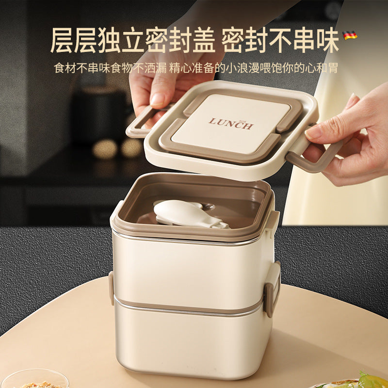 304 stainless steel layered thermal insulation lunch box can be heated in microwave oven, office workers bring rice, light and divided bento lunch box