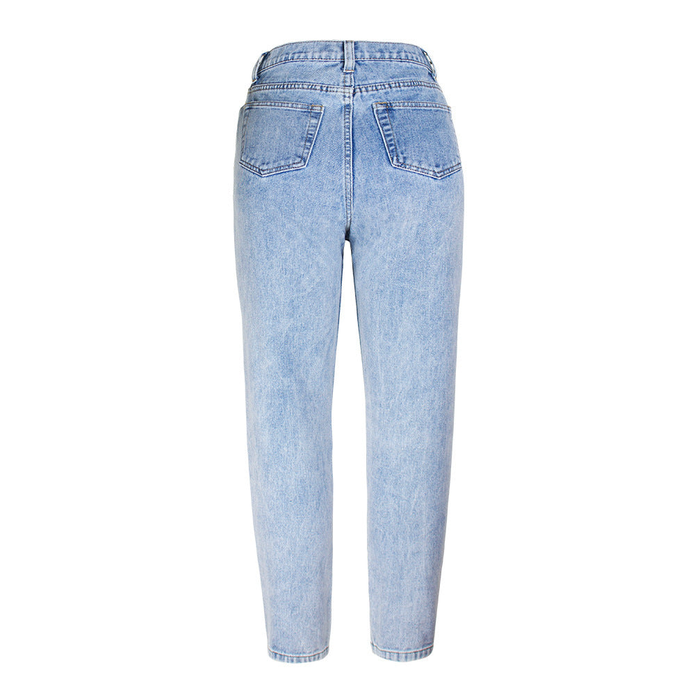 Amazon  jeans women's new arrival hot selling plaidcasual washed hole light color jeans