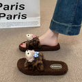2025 new cute cartoon shirley rose leopard print fuzzy slippers women's autumn/winter outdoor non-slip soft sole closed-toe cotton slippers