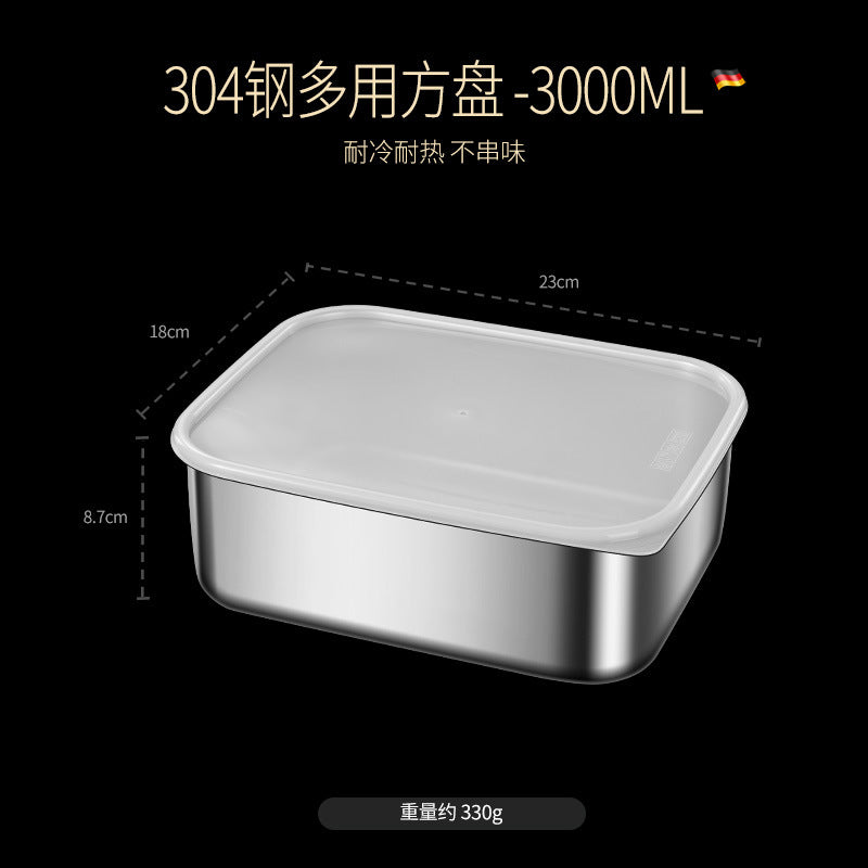 304 stainless steel crisper with lid large capacity refrigerator storage box food grade picnic portable box sealed lunch box