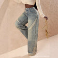 Amazon tiktok pinduoduo export fashion american retro distressed patchwork wide leg plus size jeans women's summer