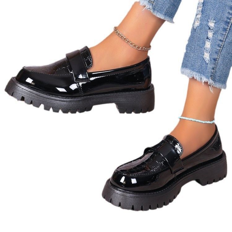 new black british style loafers, chunky sole single shoes, spring/autumn retro slip-ons, plus size, export quality