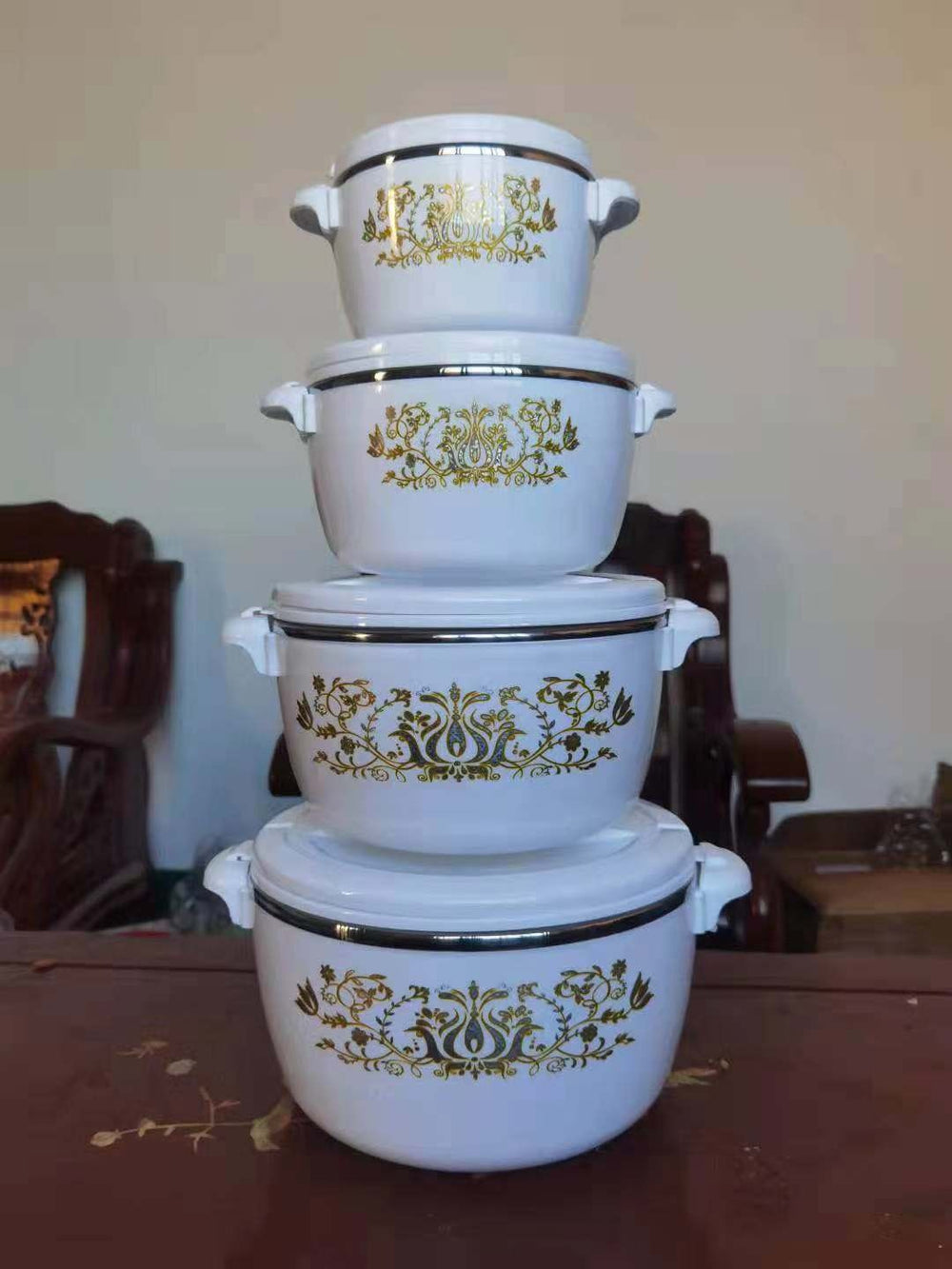 3986 floral gold-trimmed european, south american, north american, african, middle eastern, and arabian stainless steel dinnerware set - hot seller for family gatherings and export