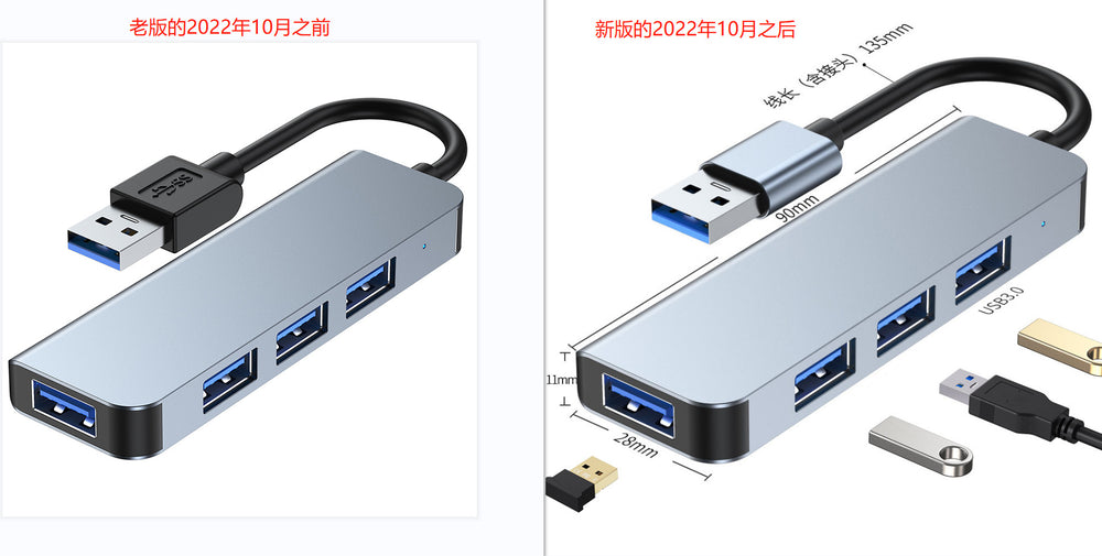 In-stock usb 3.0 hub splitter, compatible with huawei, apple, and laptops. one-to-four multi-port hub