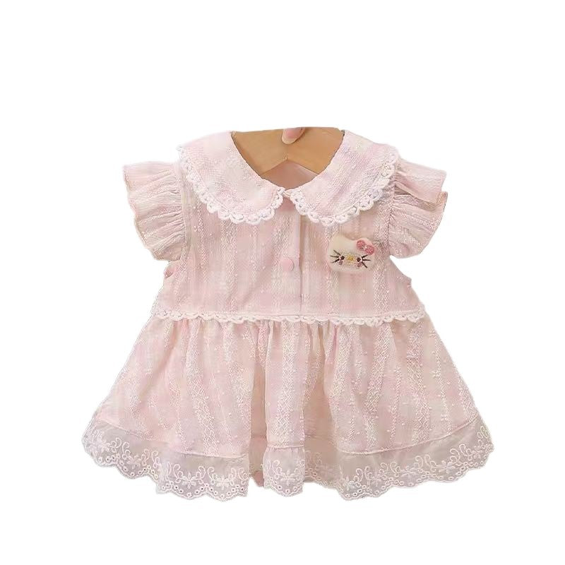 Summer lightweight lace flutter sleeve romper dress - baby girl princess outfit for newborns, first birthday, and 100-day celebration