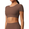 Ready-to-ship, cross-border, double-sided brushed, built-in bra, form-fitting, short-sleeve yoga top, pilates, running, and workout t-shirt for women
