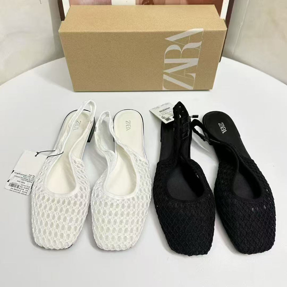 Za korean style mesh fishnet closed-toe sandals women's 2025 new summer niche flat backless sandals single shoes women