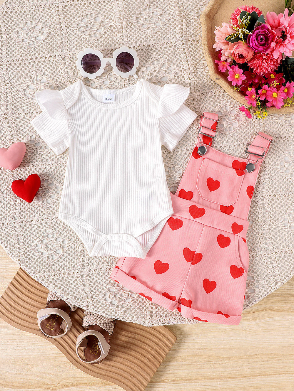Amazon spring new girls' baby outfit set: solid color short-sleeve top with printed overalls two-piece set