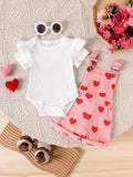 Amazon spring new girls' baby outfit set: solid color short-sleeve top with printed overalls two-piece set