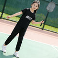 Girls' summer new arrival: kids' round neck short sleeve  versatile fashion girl's tracksuit set - summer outfit