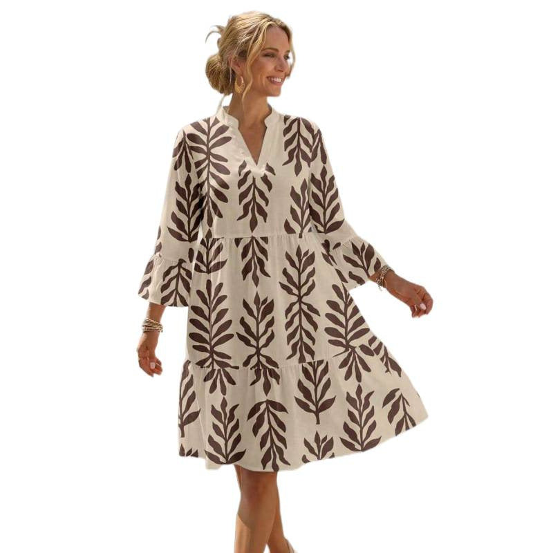 Amazon summer european style casual minimalist elegant bohemian romantic vacation v-neck dress for women