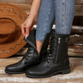 Exportplus sizefashionflatscasual round toe fashionboots belt buckle knee sockspure color  leather boots