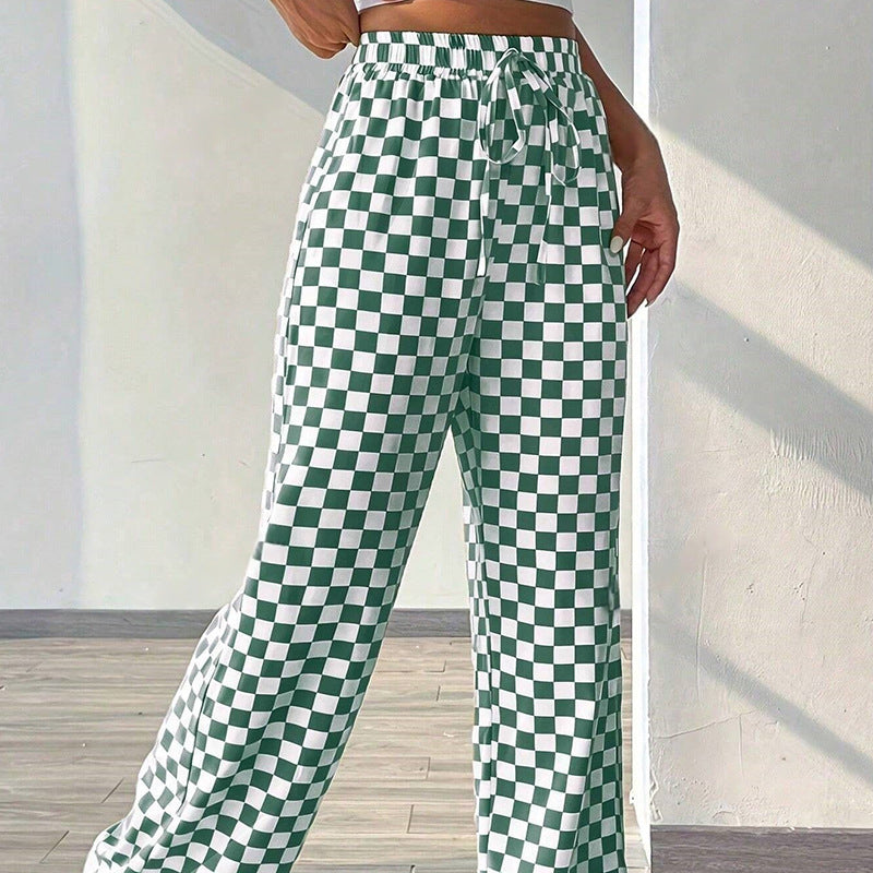 Ruihu 2025 summer  independent station  Europe and the United States black and white plaid casual pants long ins straight pants women's clothing