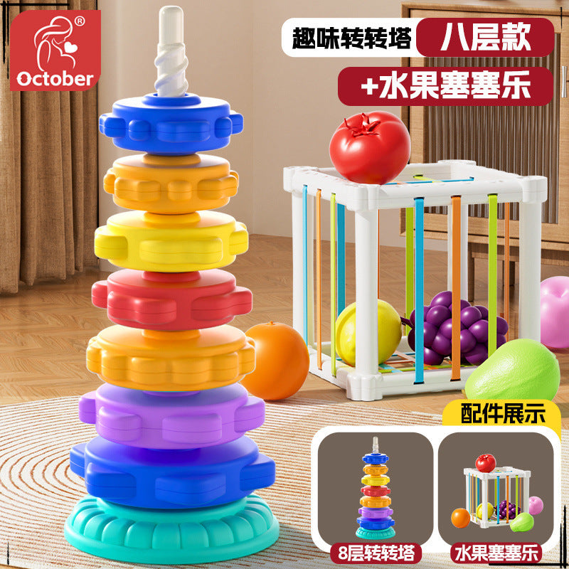 Rainbow Rotary Music Stacking Music Color Torch Ring 1 1-3 Year Old Infant Baby Rotary Tower Early Education Educational Toys