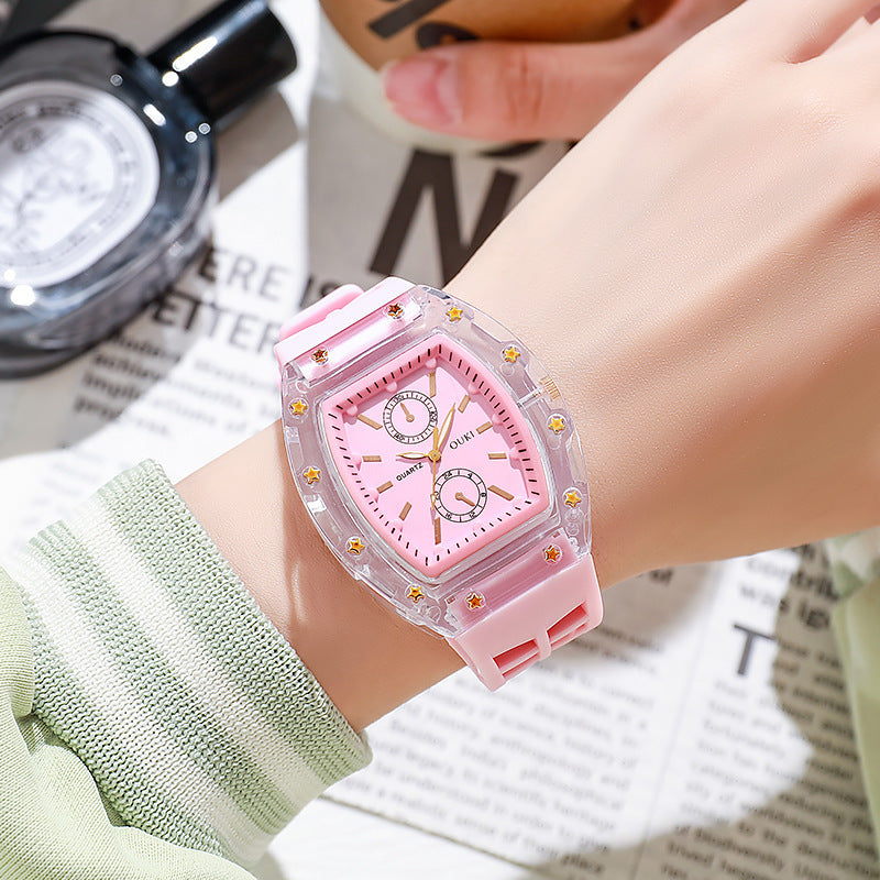 Transparent barrel-shaped new watch casualniche style cross-border richard series quartz watch barrel-shaped watch for men ⌚️