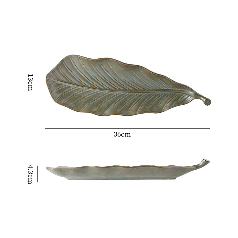 Vintage leaf ceramic creative long plate - sushi plate, western food & pastry plate, fruit & breakfast plate, exquisite dessert plate