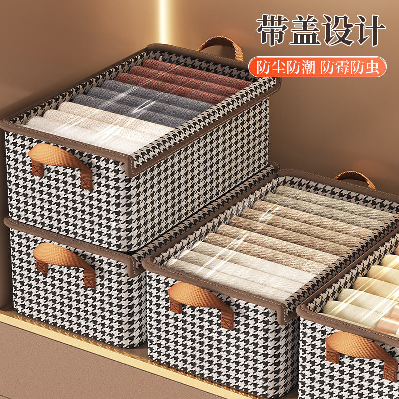 Qiandongge steel frame storage box, drawer type transparent with lid, clothing can be layered storage basket, dormitory sorting storage box