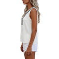 european and american new print embroidery cutout v-neck tank top t-shirt