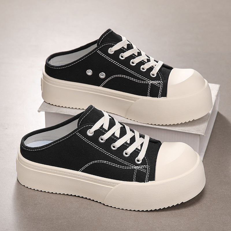 Canvas men's shoes summer breathable easiest for matchcasual big toe sneakers lazy one-leg sports heelless toe half drag