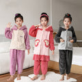 Girls' cartoon strawberry bear hooded pajamas - winter home wear two-piece set - warm, fleece-lined, and extra thick (sizes for toddlers to big kids)