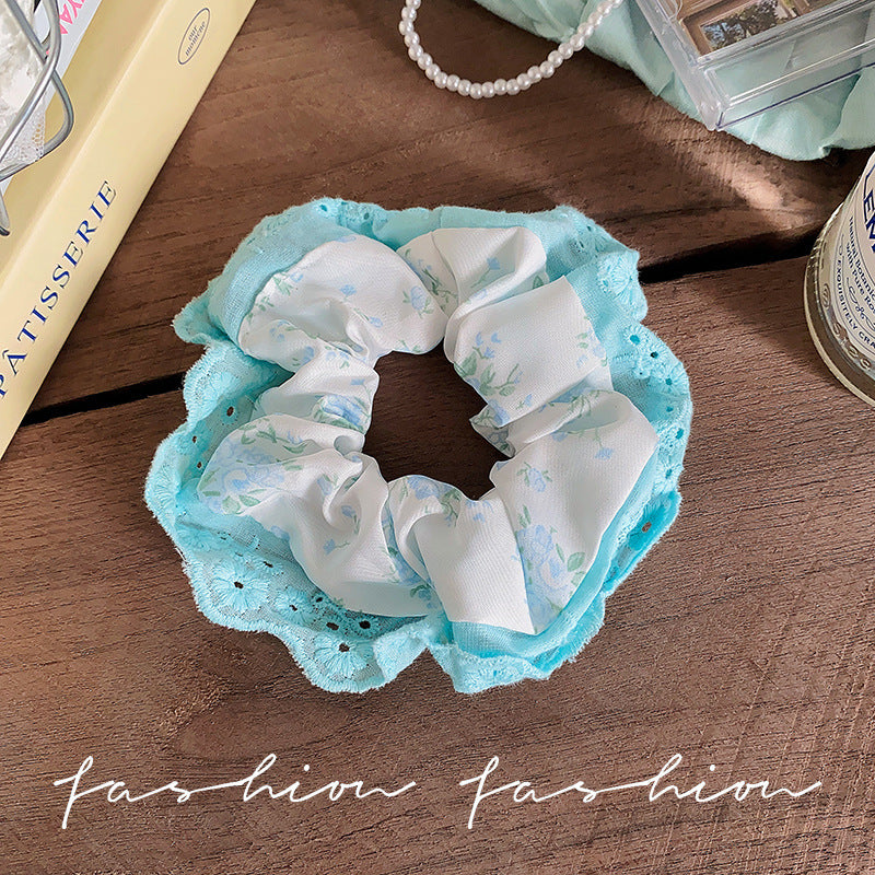 Cuteembroiderbear blue bowslace large intestine hair tie female korean style gentle large hair rope headwear wholesale