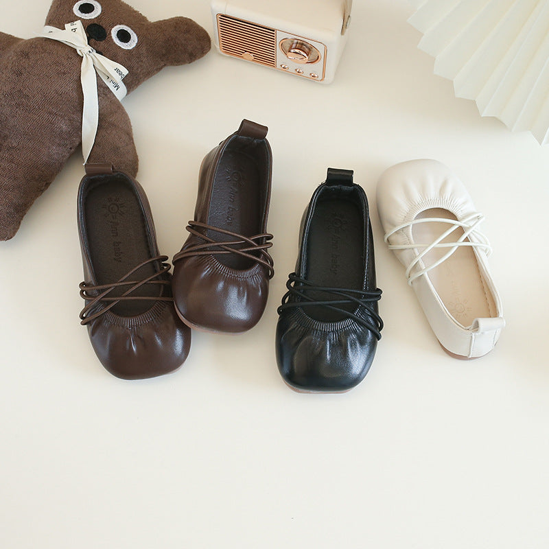 Girls' Korean version of small leather shoes 2025 spring and autumn new children's one-pedal Doudou shoes soft-soled princess shoes ballet shoes