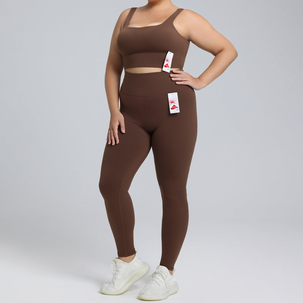 European and american plus size yoga outfit set - premium lycra brushed athletic set for women - running and fitness two-piece set
