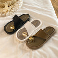 Frenchclassy sense slippers cover toe women's outwearfashionsummer round toe k-styleplaidflats beach sandals women's slippers