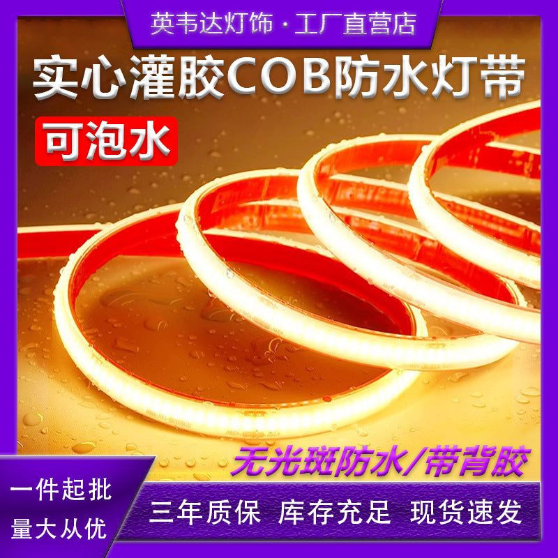 Underwater cob led strip lights - waterproof, solid silicone, 24v, for fish tanks, ponds, and outdoor use. ip68 rated, self-adhesive silicone strip lights