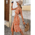 Amazon european bohemian style one-shoulder waist-cinching cutout drawstring slit vacation print dress for women