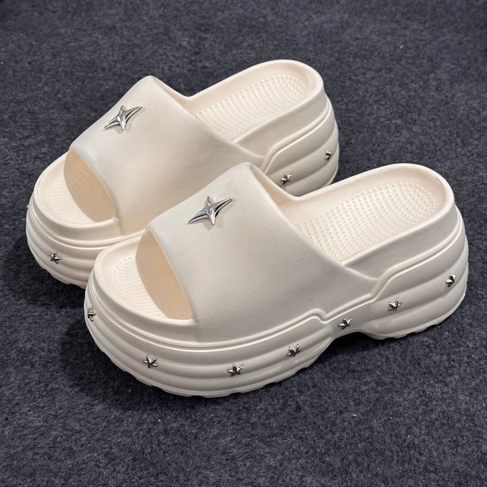 Women's platform wedge sandals - 2025 summer new arrival - trendy star thong sandals - outdoor beach slides
