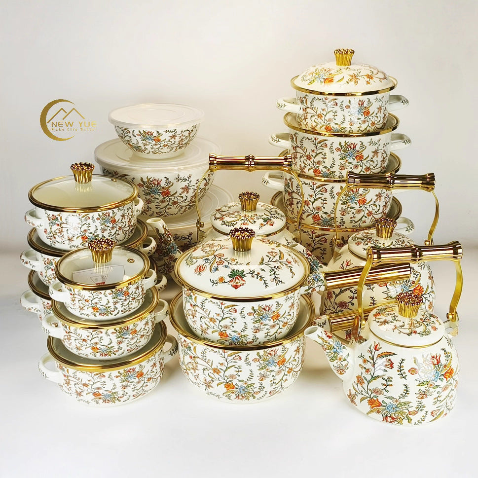 hot-selling thousands of beauties, flowers, birds and fragrant roses 20/24/30cm enamel soup pot