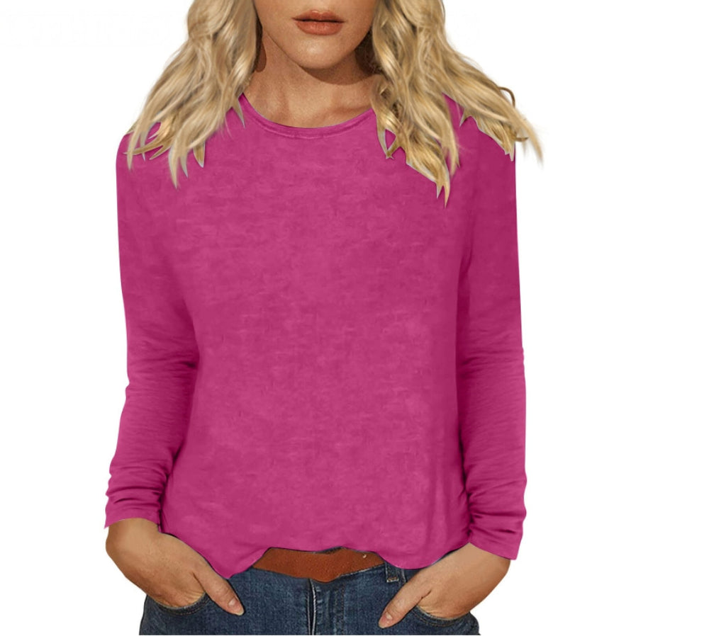 new women's casual long-sleeve solid color crew neck t-shirt for cross-border