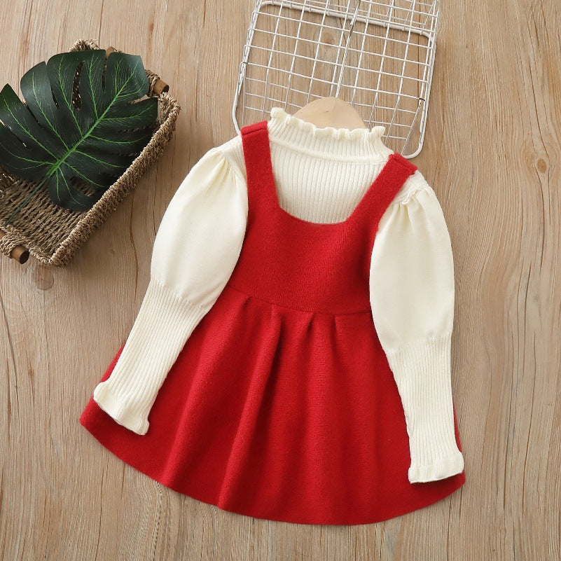 Baby girl sweater suspender suitfall and winternew arrival doll two-piece set skirt cartoon girlsweaterdress
