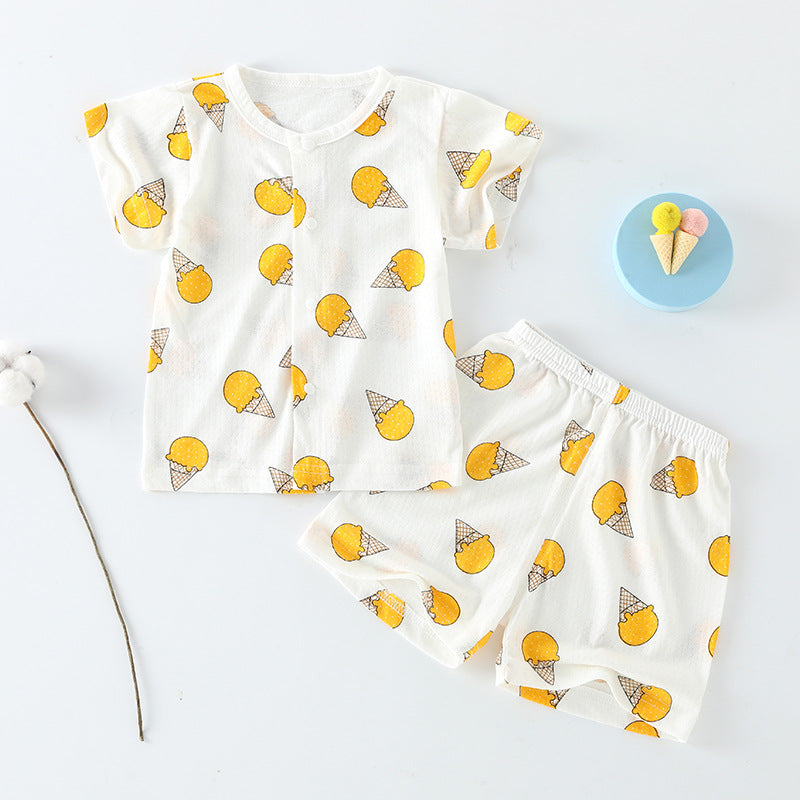 Baby short-sleeve set, pure cotton summer outfit, infant short-sleeve cardigan, newborn loungewear, lightweight children's pajamas