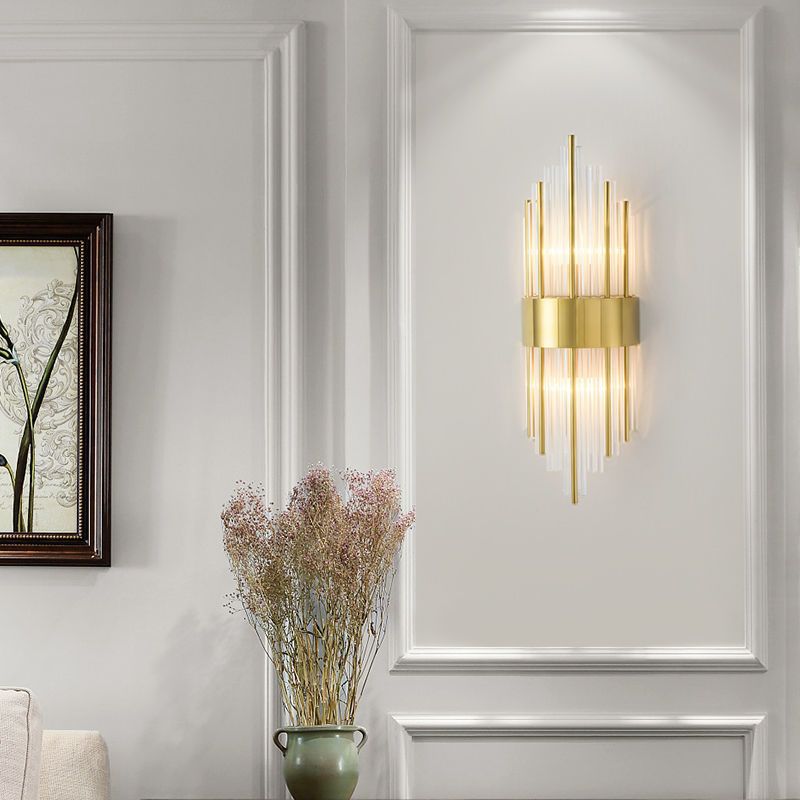 Postmodern light luxury crystal wall lamp - elegant gold finish for bedroom bedside, living room, hotel hallway, and more - led