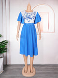 Aliexpress women's printed dress african cross-border trade new style maternity plus size pleated skirt with belt
