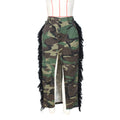 e-commerce source factory: european and american style, fashionable and unique camouflage washed tassel high-slit midi skirt
