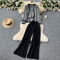 Xiaoxiangfengsuitfemale autumn winterfashion maze return pattern knittingcardiganoutwear with vest + pants